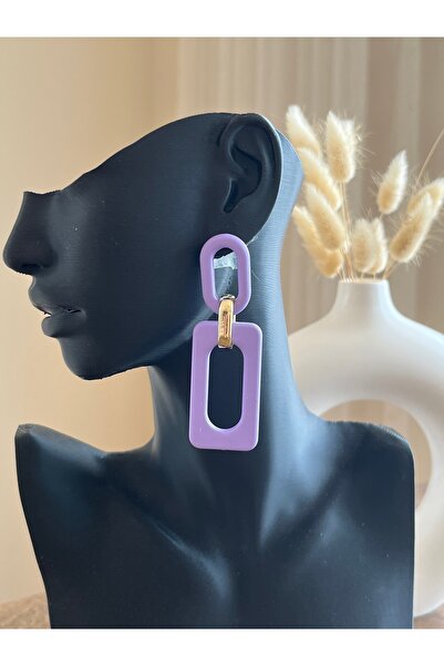 Büyük Hanım Acrylic Rectangular Lilac Elegant Earrings