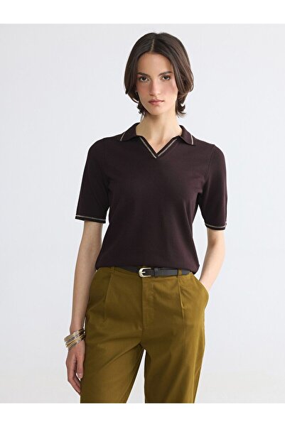 LC Waikiki Lcw Everyday Brown Polo Collar Women's Knitwear Sweater