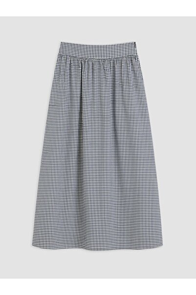 LC Waikiki Lcw Modest Blue Plaid Skirt with Zipper at the Waist