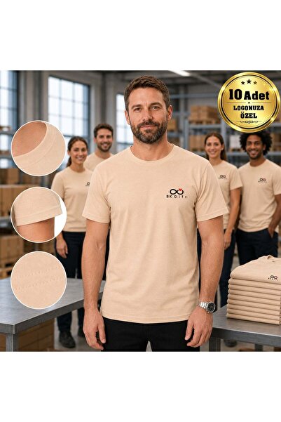 Bk Gift 10 Premium Beige T-Shirts with Your Logo - Cotton Unisex Corporate St...
