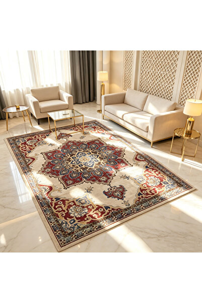 Sinyin Light Luxury Neutral Border Area Rug, Anti-Slip Washable Comfort Floor...