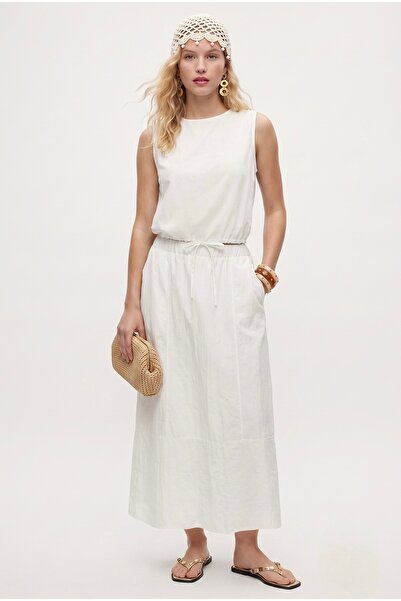Ritnice Women's Toby Tie-Up Blouse Elastic Waist Lined Skirt Woven White Bott...