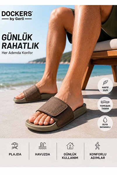 Dockers By Gerli Adjustable Velcro Men's Slippers - Black-Brown