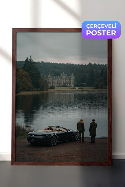 Postifull Poster sa automobilom pored jezera, poster u smeđoj ramovani, serij...