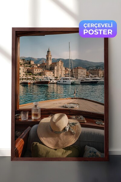 Postifull Poster sa pogledom na brod i grad, poster u smeđem okviru, serija "...