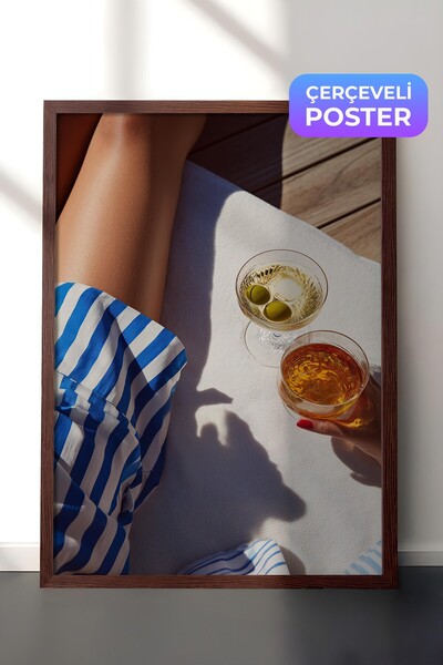 Postifull Poster koktela i maslina, poster u smeđem okviru, serija starog nov...