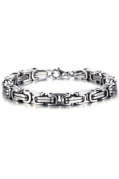 THE Steel Silver Color Steel Bracelet Byzantine Chain Model