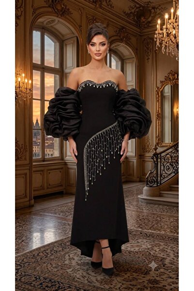 Gerenic Black Evening Dress Embroidered