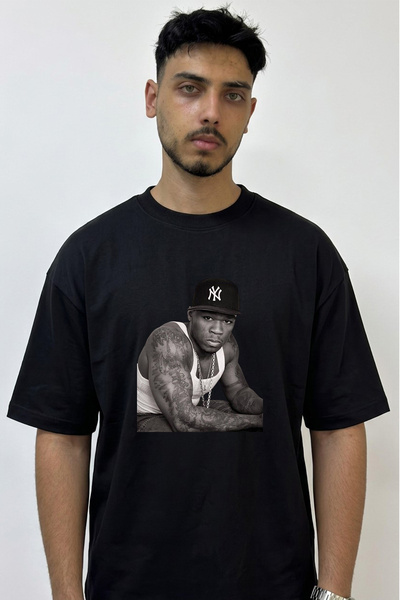 Anetos 50 Cent_60 Dizajn Tiskana Oversize Crna Majica