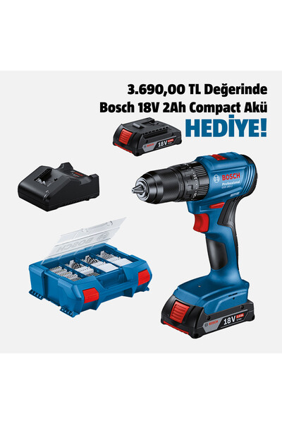 Bosch GSB 185-LI Akülü Darbeli Delme Vidalama(1x18V 2.0 Ah.Akü ve 82 Parça Uç...