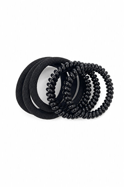 Jack Ferrero Black Rubber Bands and Phone Cords Mixed Hair Tie Set 6 Pieces