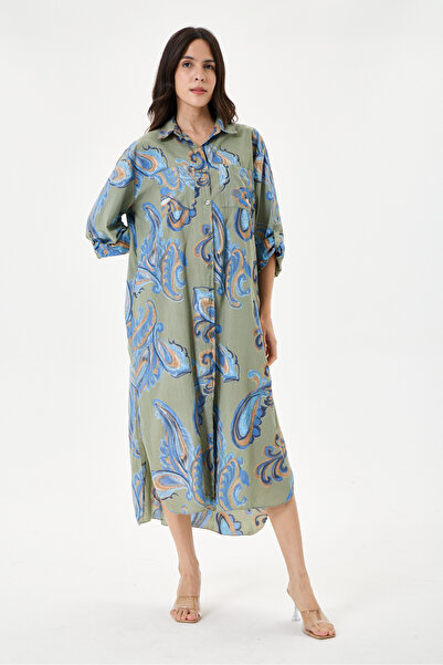 della moor Khaki Italian Shawl Pattern Side Slit Folded Long Sleeve Oversize ...