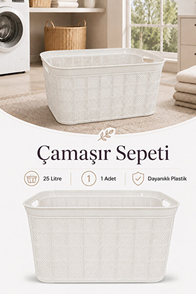 Poomy 25 Litre Örgü Desenli Çamaşır Sepeti Kirli Sepeti Çok Amaçlı Banyo Oyun...