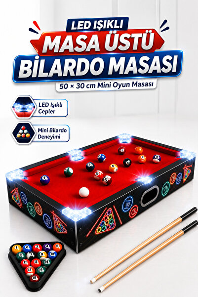 YILDIRIM OYUNCAK Pilli LED Işıklı Masa Üstü Bilardo Masası 50x30 cm – Mini Bi...