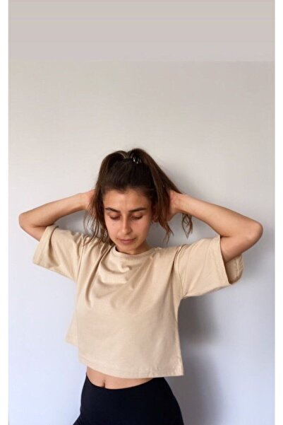 luci sports Women's Beige Organic Cotton Cropped t-shirt