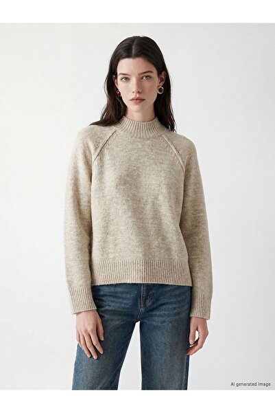 LC Waikiki Lcw Comfort Beige High Collar Women's Knitwear Sweater