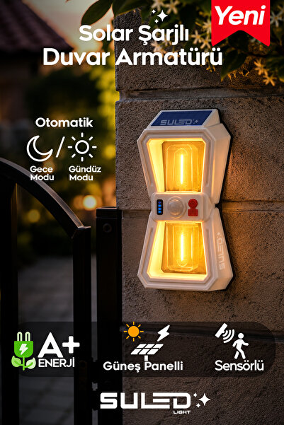 SULED Sensörlü 2 Led Solar Panelli Pilli Otomatik Bahçe Aydınlatması Duvar Le...