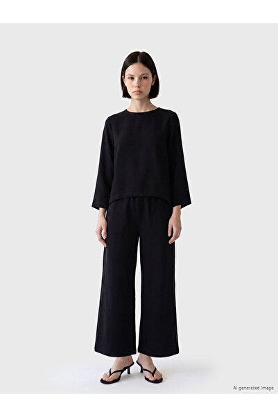 LC Waikiki Lcwaikiki Petite Black Women's Trousers with Elastic Waist