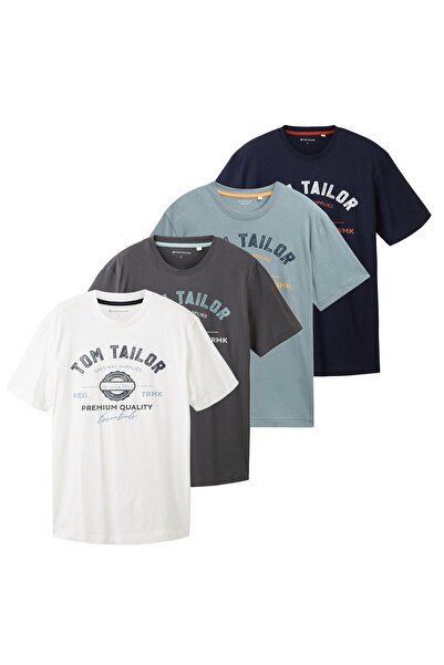 Tom Tailor Herren T-Shirt, 4er-Pack - Logo-T-Shirt, Rundhals, Regular Fit, Ba...