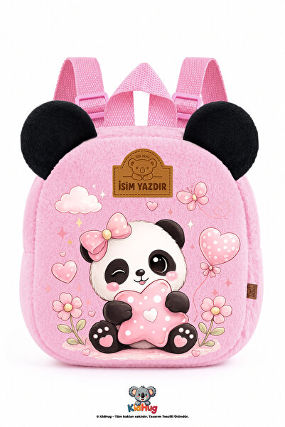 KidHug Geantă personalizată pentru fetițe cu imprimeu panda pe spate, roz, pe...