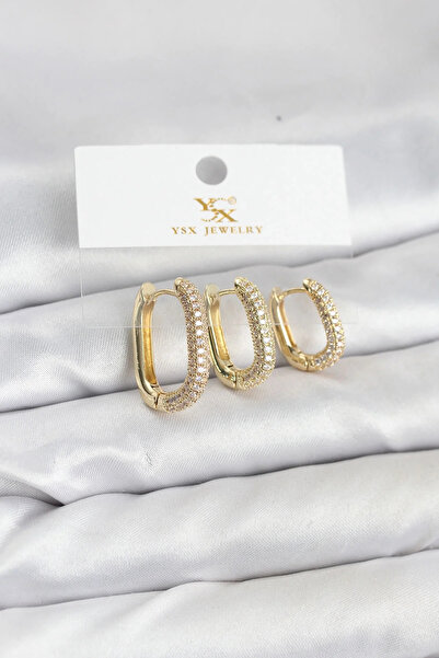 Marsilyan طقم أقراط من النحاس بلون ذهبي وحجر الزركون موديل Ysx Trio ELK-BJTIEG