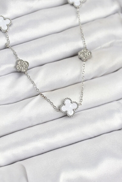 Marsilyan 316L Steel Chain Silver Color White and Zircon Stone Clover Women's...