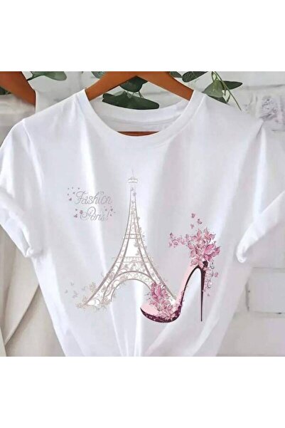 BASEPULSE Women's Paris Eiffel Tower Print Cotton T-Shirt, Casual Loose Fit S...