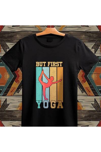 1001 Line تي شيرت قطني بطباعة "BUT FIRST YOGA" - قميص قصير الأكمام مضحك للرجا...
