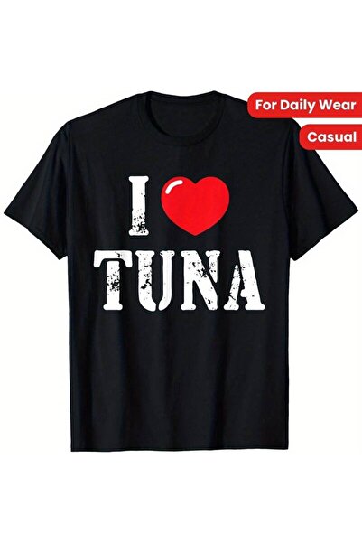 212Wear with "I Love Tuna" Print, Casual Crew Neck Top for Outdoor & Daily We...