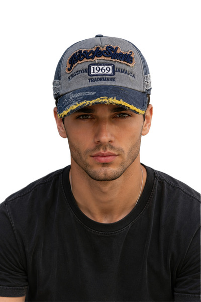 HatClub Exclusive Men's Vintage Washed Baseball Cap with Rock Shark Embroider...
