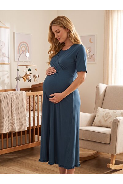 Lohusa Homewear قميص نوم للحوامل من القطن بنسبة 100% بأكمام قصيرة وتصميم مميز...