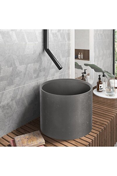 Karag Cement Cleon Επικαθήμενος Νιπτήρας Πέτρινος με βαλβίδα 39x39x30cm
