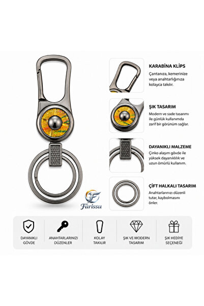 farissu Metal Keychain Clip Double Ring Stylish Design Durable Key Holder 10 cm