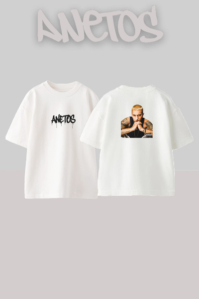 Anetos Eminem_56 Λευκό μπλουζάκι με στάμπα σχεδίου Unisex Oversize