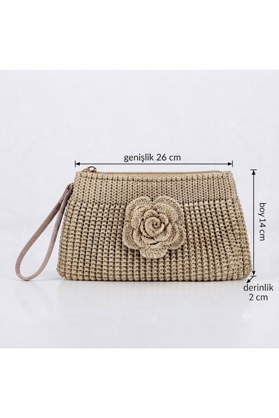 NOBRENT Handmade Metallic Beige Knitted Bag – Elegant Design