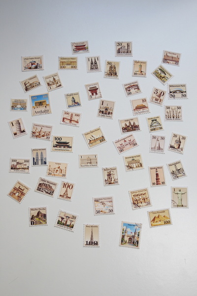 Pul Sticker-Sembol Şehir Yapıları Temalı Sticker Seti (50 adet, vintage, scrapbook/journaling için ideal)