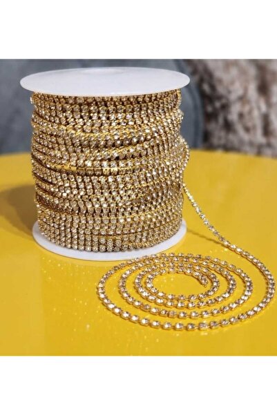 ZELL-ALZ DEKORATİF KRİSTAL TAŞLI ŞERİT DİKİLEBİLİR (Gold - ss12) 1 METRE