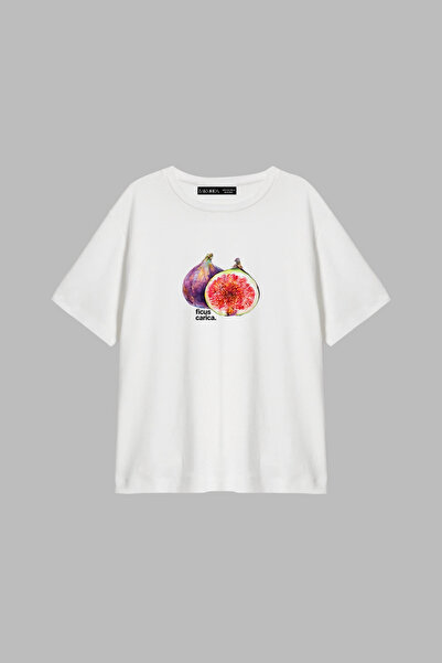 CİNEMA MODA Tricou de damă cu imprimeu Ficus Carica, alb, cu croială relaxată