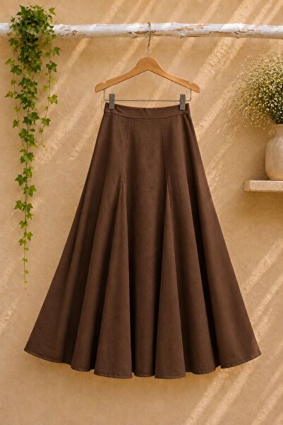 KÜÇÜĞÜM BUTİK Coffee Linen Flared Skirt