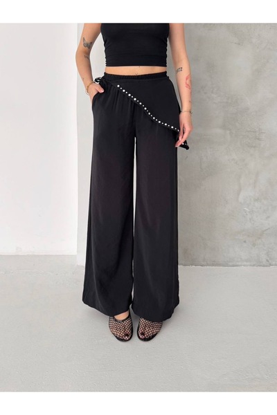 PIOVE Women's Black Stone Detailed Double-Breasted Look High-Waisted Palazzo ...