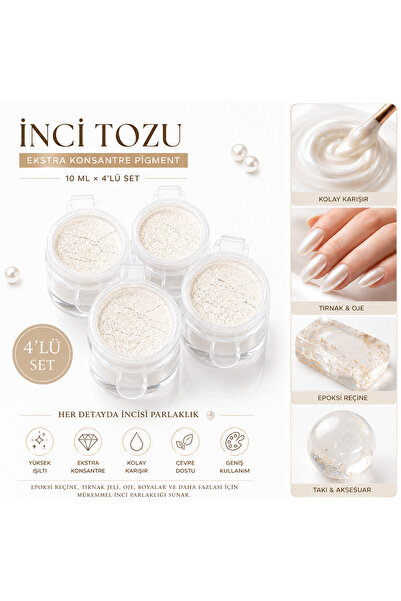 cnk craft shop İNCİ TOZU 4 LU PAKET NAİL ART KALICI OJE TIRNAK SÜSLEME EPOKSİ...