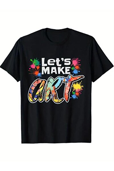 23 nisan 1pc Let's Make ART Paint Splash Print T-Shirt - Loose Fit Round Neck...