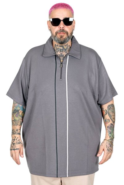 ModeXL Mode XL Large Size T-Shirt Polo with Zipper 26580 Fume