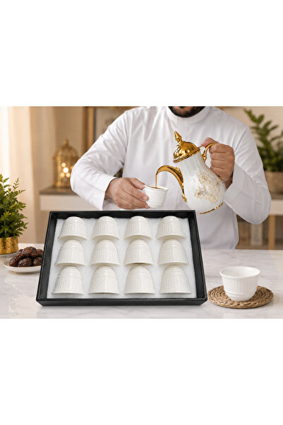 Generic Arabic Ceramic Coffee Cup Set 12Pcs Embossed Design - White Arabic Co...