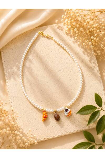 Marka Croissant Coffee Themed Pearl Necklace