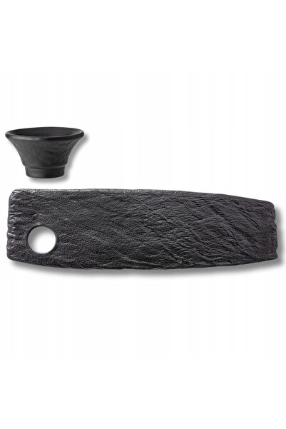 WILMAX ENGLAND Set pentru sushi, Portelan negru, 2 platouri 42x13 cm + 2 sosi...