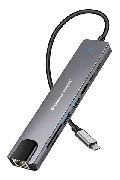 POWERTECH docking station PT-1537, 8 θυρών, USB-C σύνδεση, 100W PD, 1000Mbps,...