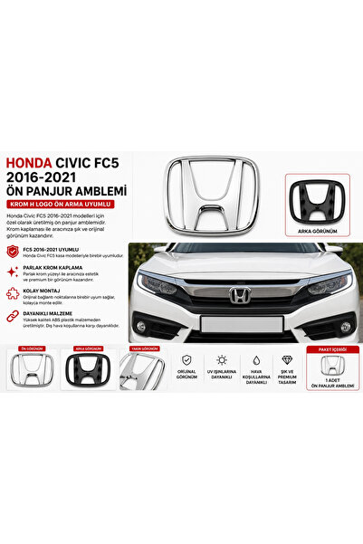 İthal Honda Civic FC5 2016-2021 Ön Panjur Amblemi Krom H Logo Ön Arma Uyumlu