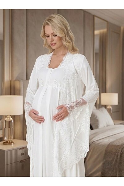 Pelin Women's Ecru Lace New Season Special Design 2-Piece Maternity Nightgown...