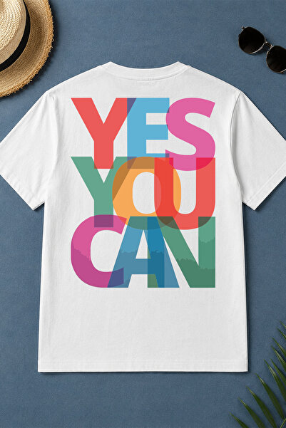 Spoyi Yes You Can Designed 100% Cotton Half Oversize White T-Shirt